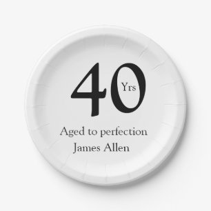 40 years aged to perfection birthday name simple paper plate