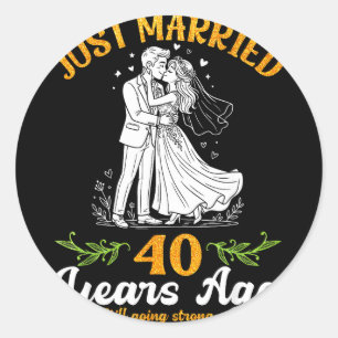 40 years ago married going strong anniversary classic round sticker
