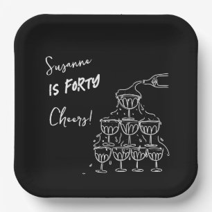 40 years Birthday Champagne tower funky Paper Plate