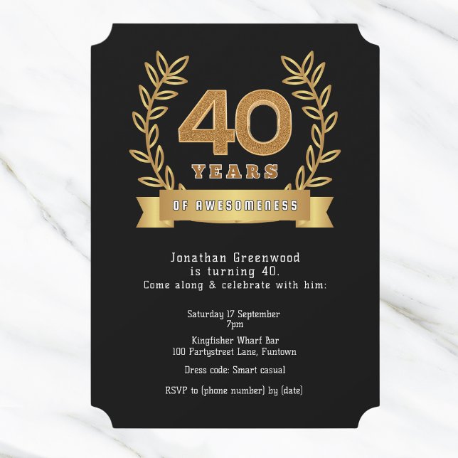 40 years of awesomeness, 40th black & gold invitation (Creator Uploaded)
