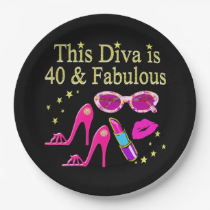 40 YEARS OLD AND A FABULOUS DIVA PAPER PLATE