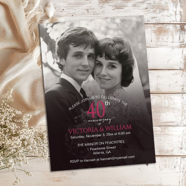 40 Years Photo Vertical Anniversary Party Invitation (Creator Uploaded)