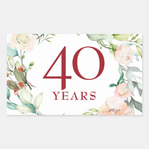 40 Years Roses Garland Ruby Wedding Anniversary Rectangular Sticker