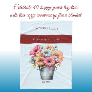 40 years ruby anniversary flowers blue fleece blanket