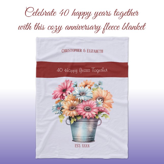 40 years ruby anniversary flowers purple fleece blanket (Creator Uploaded)