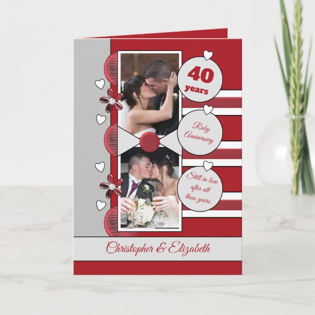 40 years Ruby anniversary red and grey photo Card (Front)