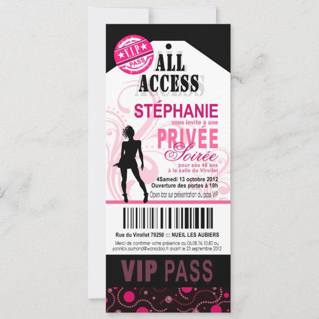 40ème fête VIP d'anniversaire personnalisée privé (Front)