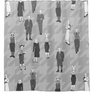 40s vintage humanoid anthropomorphic animal people shower curtain
