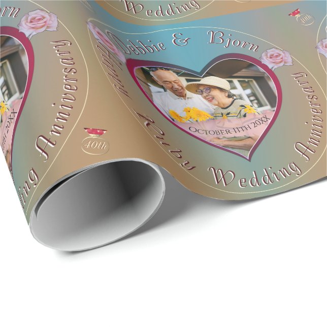 40th,15th Ruby Photo Wedding Anniversary Wrapping Paper (Roll Corner)