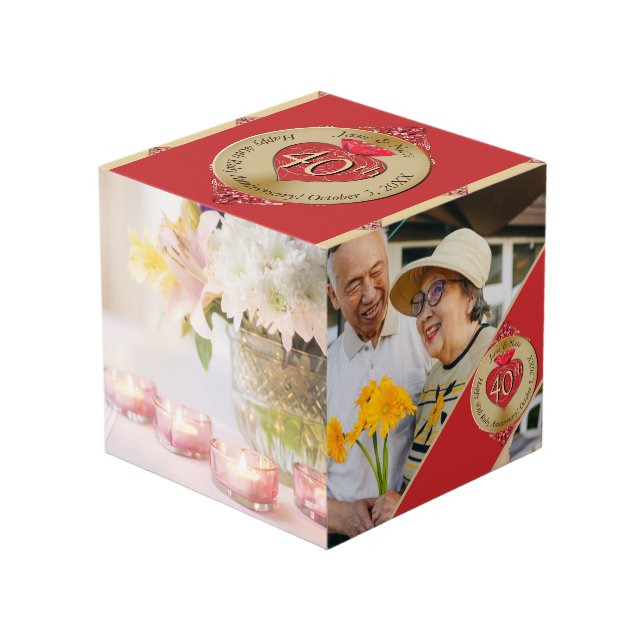 40th/15th Wedding Anniversary Ruby Photo Cube (Front Angled)