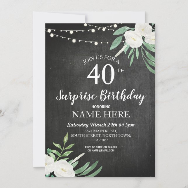 40th 50th 60 Surprise Birthday Party Chalk Invite (Front)