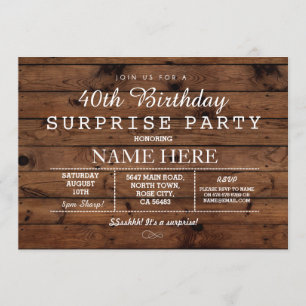 40TH 50TH 60TH BIRTHDAY PARTY WOOD SURPRISE INVITE