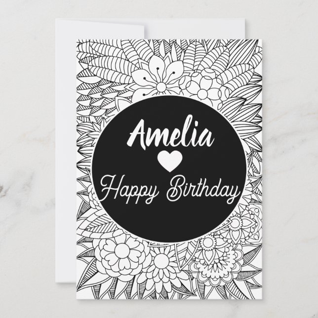 40th 50th Birthday Party Adult Floral Colouring Holiday Card (Front)