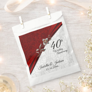 40th, 52nd or 80th Ruby Floral Anniversary Favour Bag