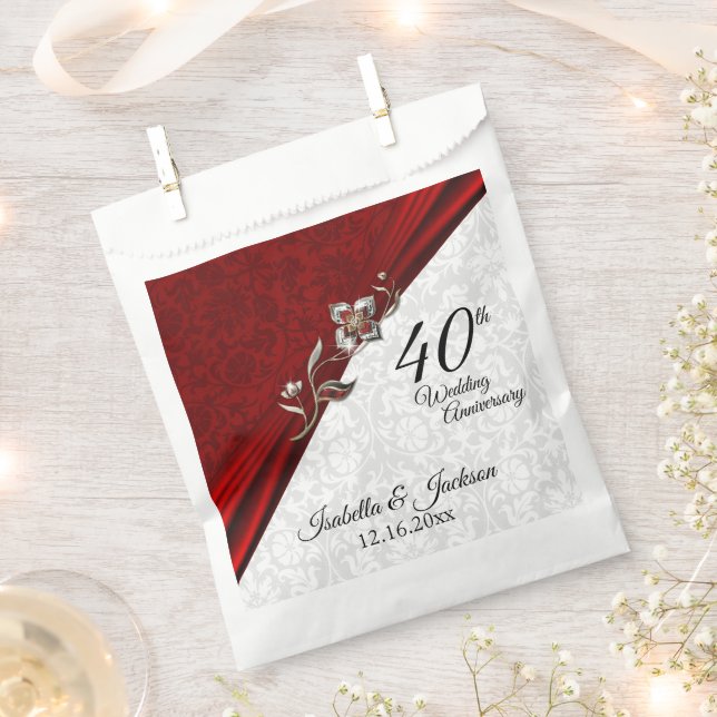 40th, 52nd or 80th Ruby Floral Anniversary Favour  Bag (Clipped)