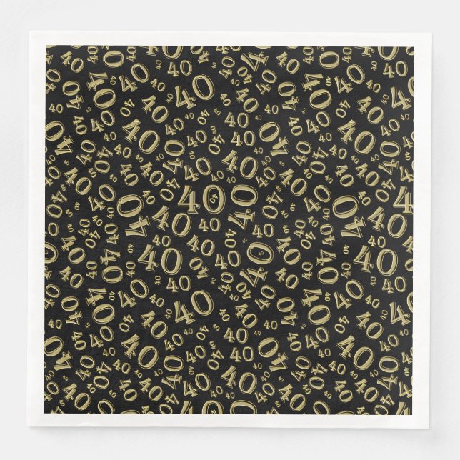 40th Age Random Number Pattern Black/Gold Napkin (Front)