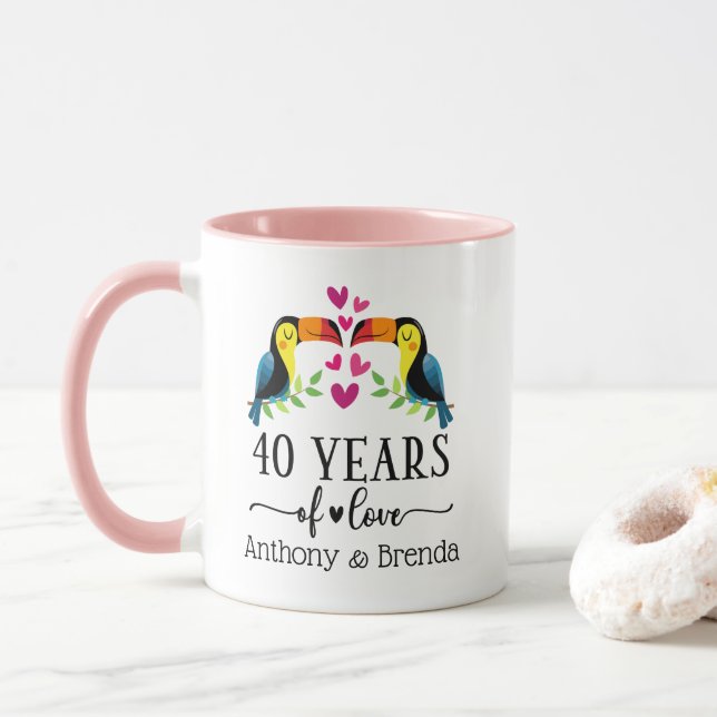40th Anniversary Bird Couple Matching Mug (With Donut)