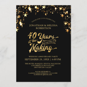 40th Anniversary Black & Gold Stars 40 YEARS Invitation
