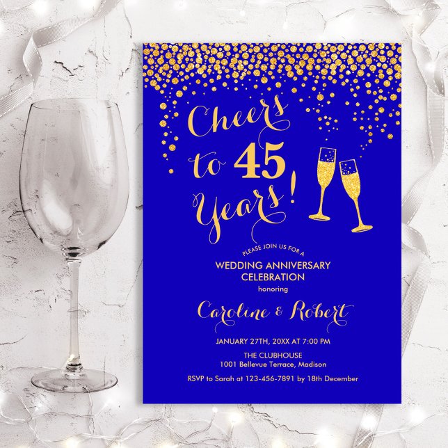 40th Anniversary - Cheers to 40 Years Blue Gold Invitation (Creator Uploaded)