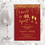 40th Anniversary - Cheers to 60 Years Red Gold Invitation<br><div class="desc">Ruby red 40th wedding anniversary invitation. Cheers to 40 Years! Elegant design in red and gold. Features champagne glasses, script font and confetti. Perfect for a stylish celebration of 40 years of marriage. Printed Zazzle invitations or instant download digital template. Can be customised to show any year! Personalise with your...</div>