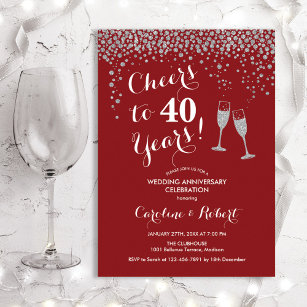 40th Anniversary - Cheers to 60 Years Silver Red Invitation