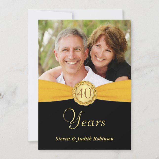 40th Anniversary - Faux Pocket Style with Monogram Invitation (Front)