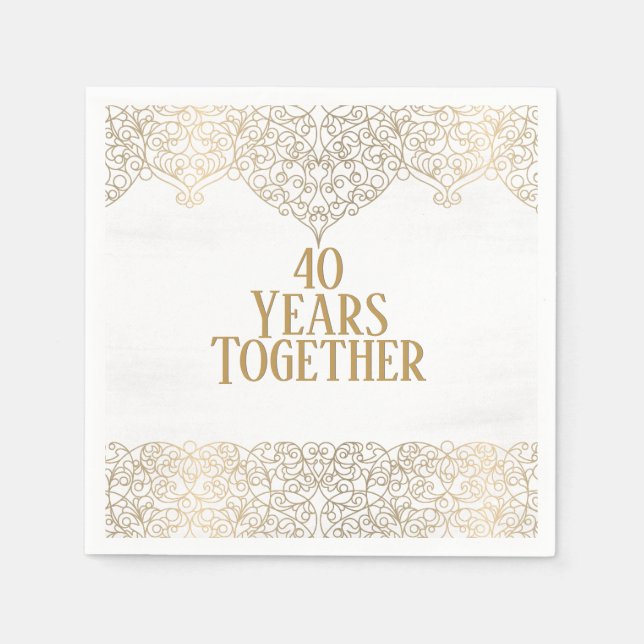40th Anniversary Gold Lace On White Napkins (Front)