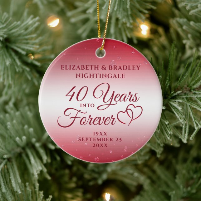 40th Anniversary Hearts YEARS INTO FOREVER Photo Ceramic Ornament (Tree)