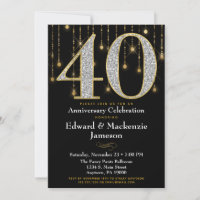 40th Anniversary Invitation Black Gold Diamonds