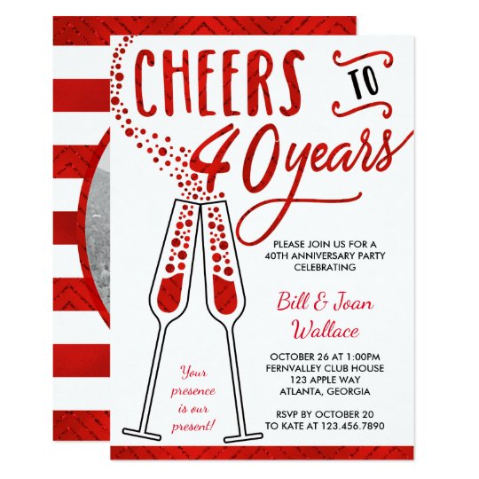 40th Anniversary Invitation, Faux Glitter/Foil Card