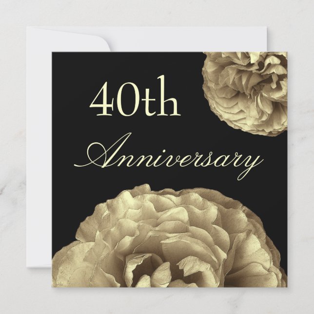 40th Anniversary Invitation - GOLD Roses (Front)