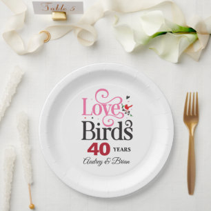 40th Anniversary Love Birds Personalised Paper Plate