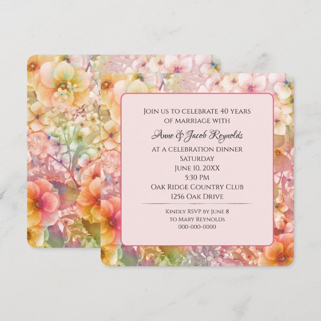 40th Anniversary Party Cosmos Floral Garden  Invitation (Front/Back)