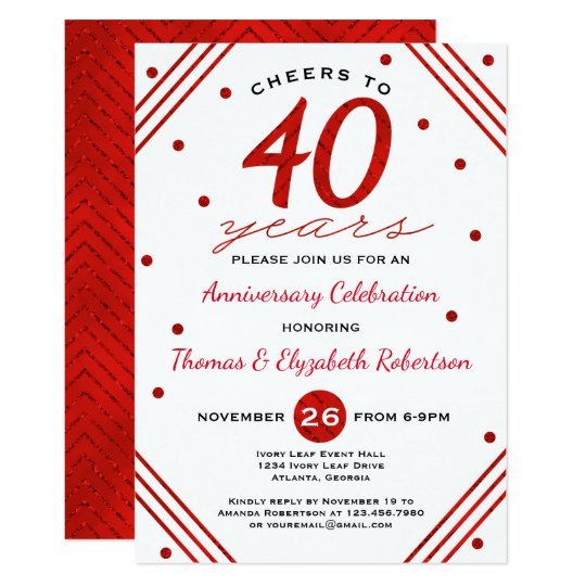 40th Anniversary Party Invitation, Ruby Card