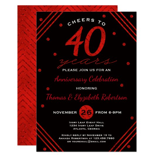 40th Anniversary Party Invitation, Ruby Card