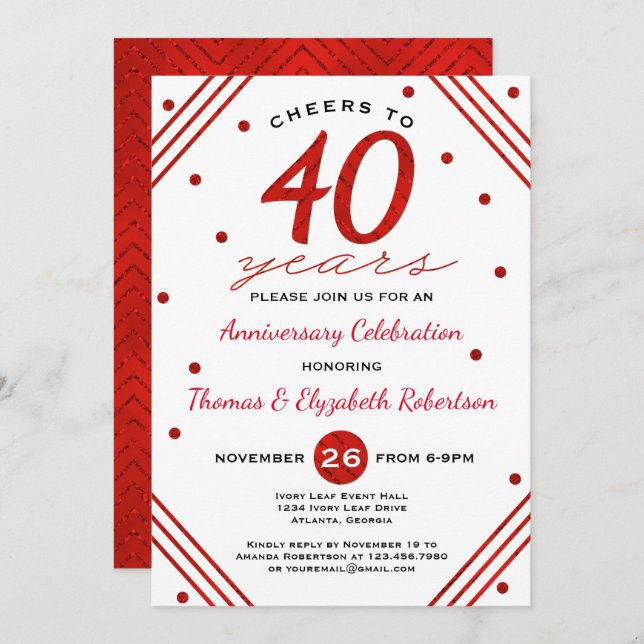 40th Anniversary Party Invitation, Ruby Invitation (Front/Back)