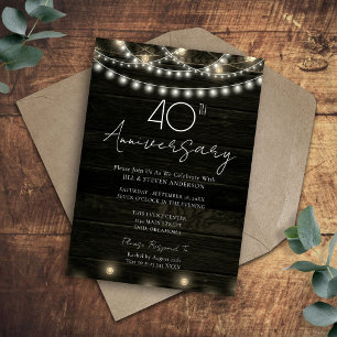 40th Anniversary Party Rustic Wood Lights Invitation
