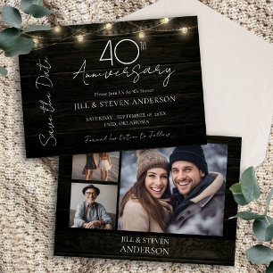40th Anniversary Party Rustic Wood Lights Save The Date