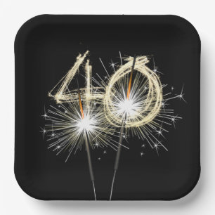 40th Anniversary Party Sparklers on Black  Paper Plate