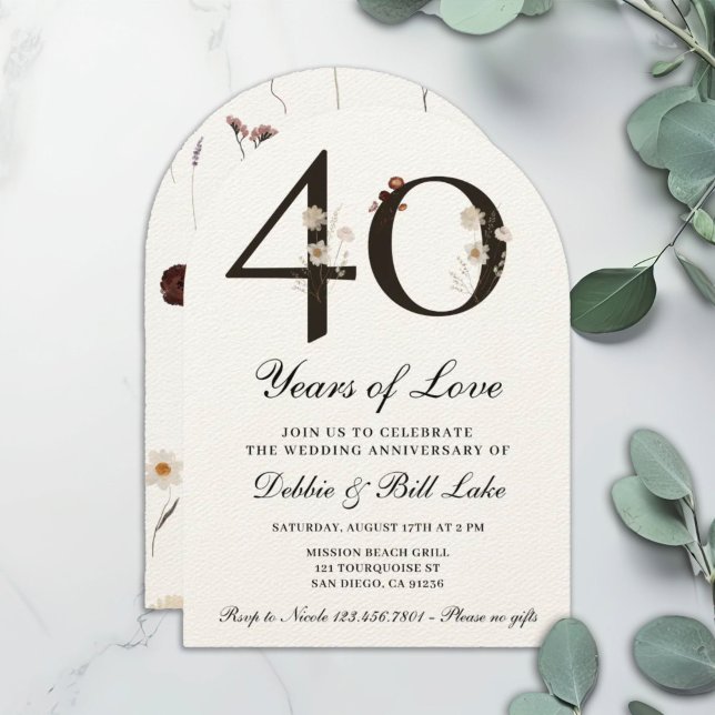 40th Anniversary Party Wildflower 40 Years of Love Invitation (Creator Uploaded)