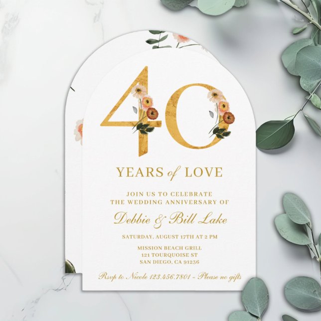 40th Anniversary Party Wildflower 40 Years of Love Invitation (Creator Uploaded)
