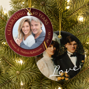 40th Anniversary Photo, Ruby Red and Gold Custom Ceramic Ornament