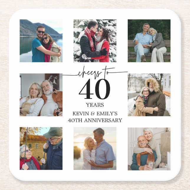 40th Anniversary Photo Square Paper Coaster (Front)