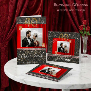 40th Anniversary Photo Thank You  Ruby & Red Silk Card