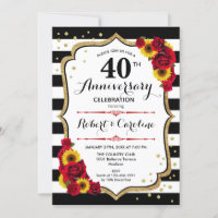40th Anniversary - Red Roses Sunflowers