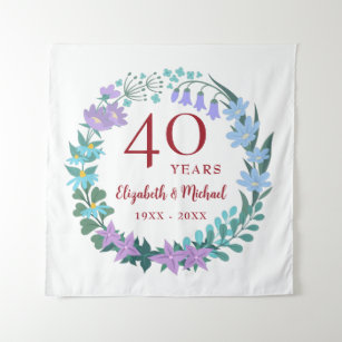 40th Anniversary Ruby Floral Bluebell Lilac Wreath Tapestry