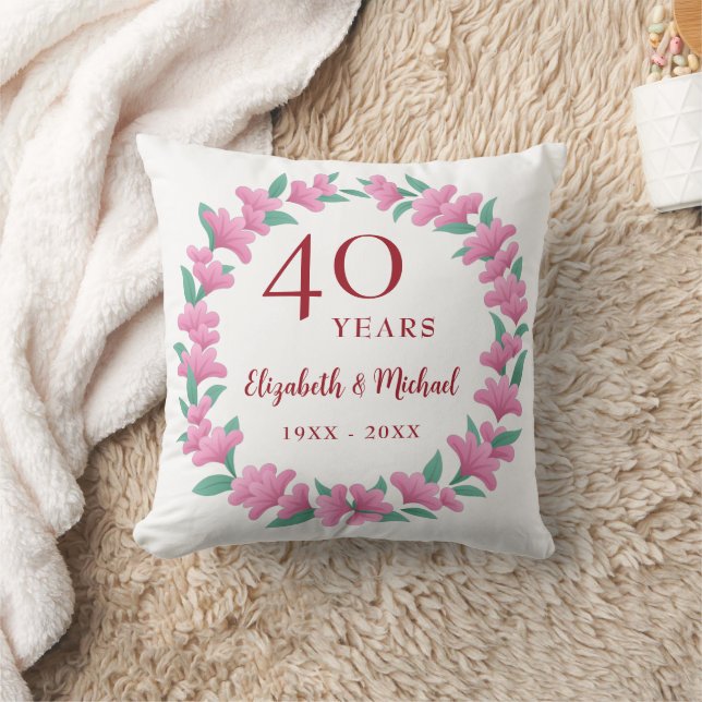 40th Anniversary Ruby Floral Pink Flowers Wreath Cushion (Blanket)