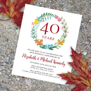 40th Anniversary Ruby Floral Wreath Invitation