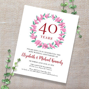 40th Anniversary Ruby Floral Wreath Invitation
