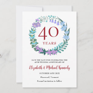 40th Anniversary Ruby Floral Wreath Save The Date